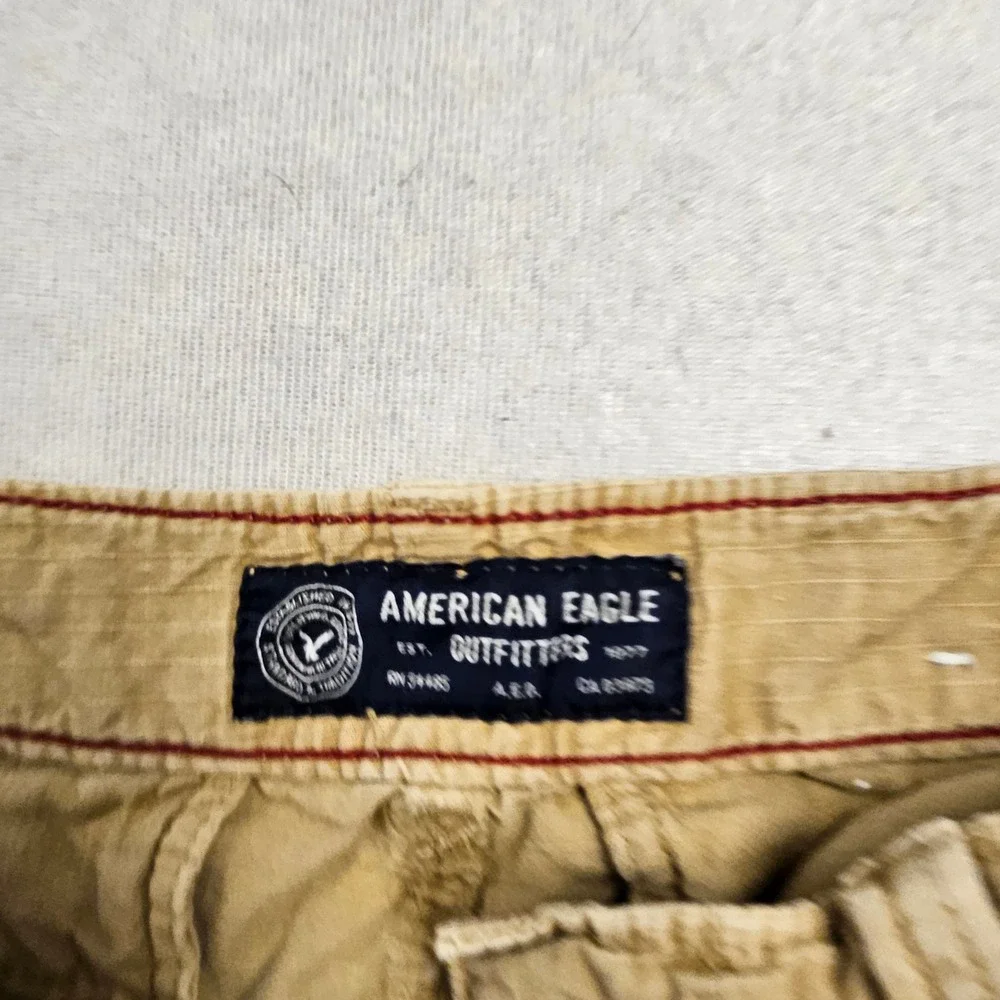 American Eagle Longboard Cargo Shorts Mens 30 Tan Khaki Ripstop Cotton Utility